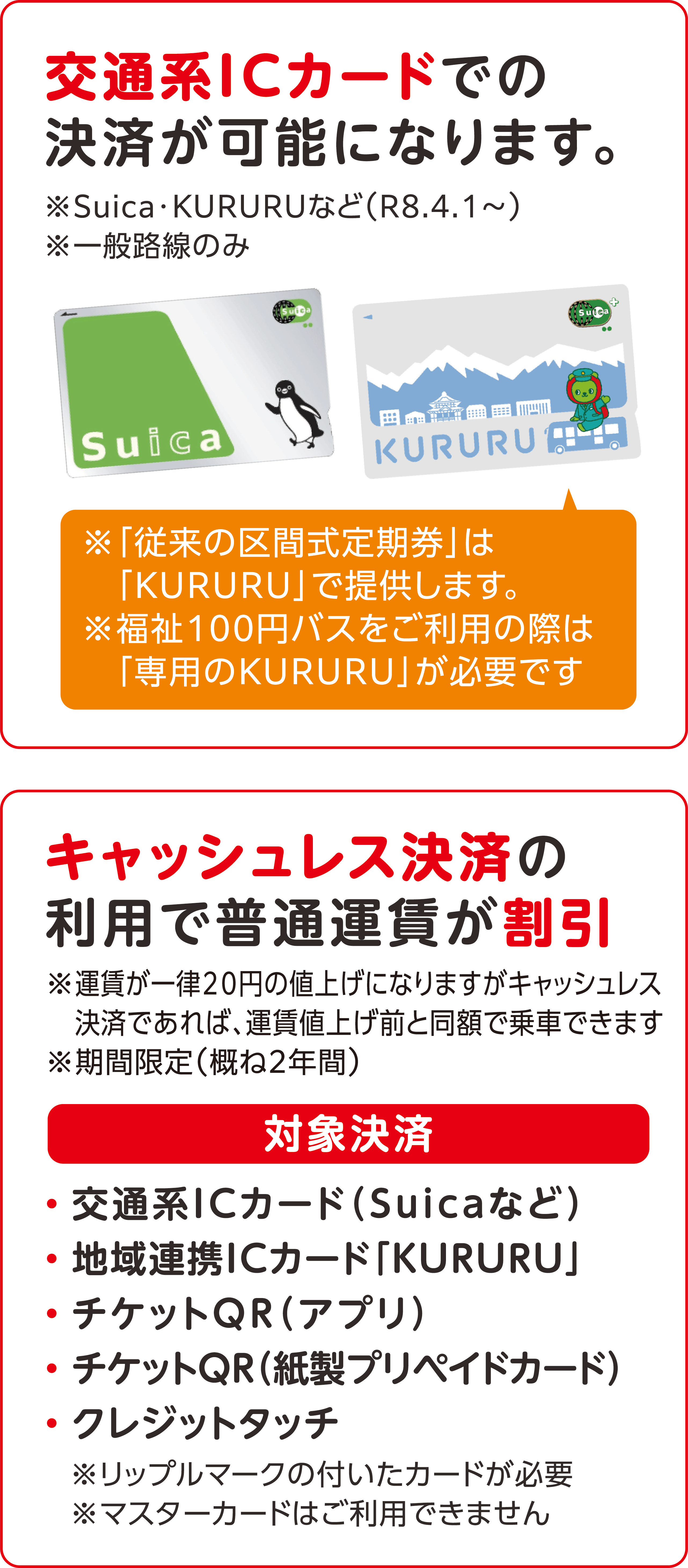 付添い幼児の無料乗車拡大と交通系ICカード対応・キャッシュレス決済割引